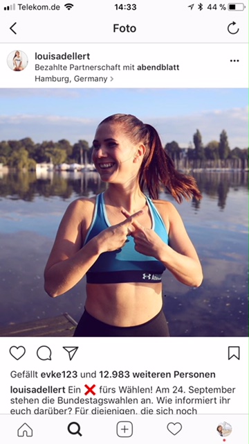 Instagram bietet Influencern die Möglichkeit, eine bezahlte Partnerschaft als solche zu markieren. (Screenshot, Quelle: https://www.instagram.com/louisadellert)