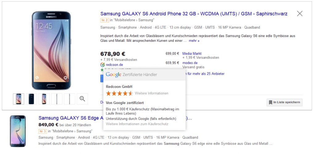 Beispiel Google Zertifizierter Händler