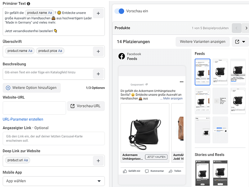 Facebook Dynamic Product Ads Beispiel