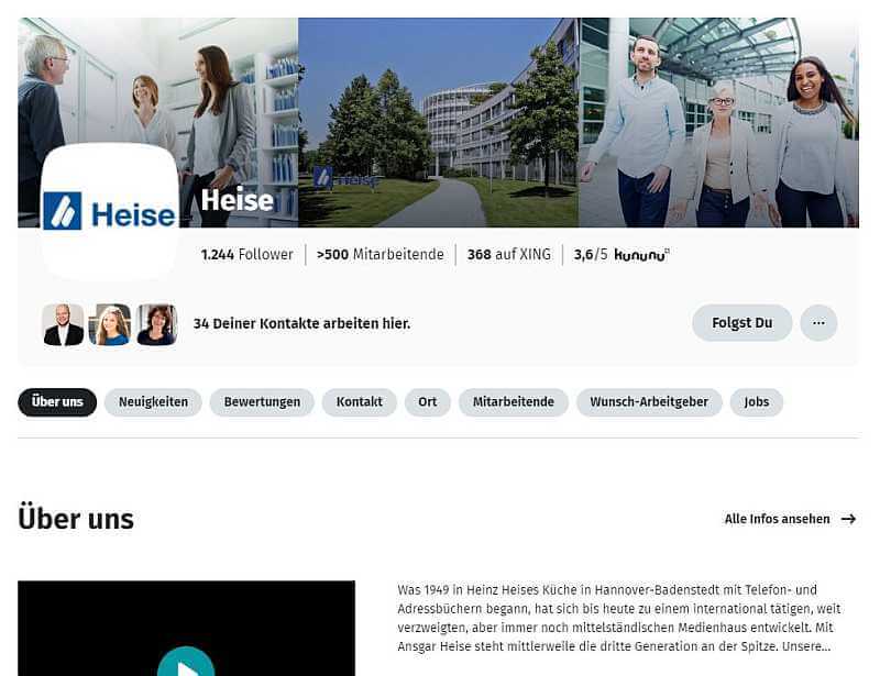 Xing für Unternehmen am Beispiel vom Arbeitgeberprofil von Heise