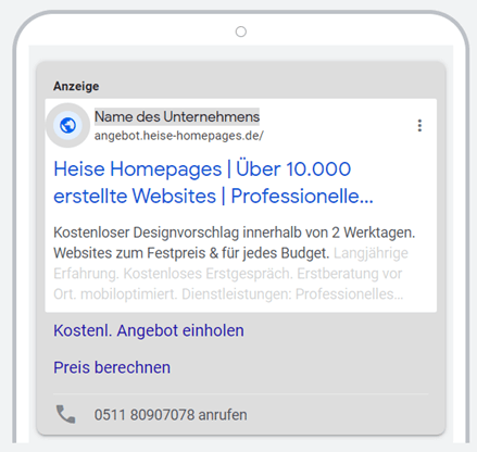 Google Ads optimieren - Beispiel für Anzeigenerweiterung
