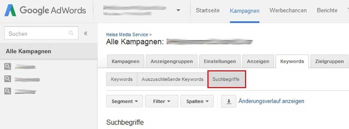 Suchanfragebericht Google AdWords