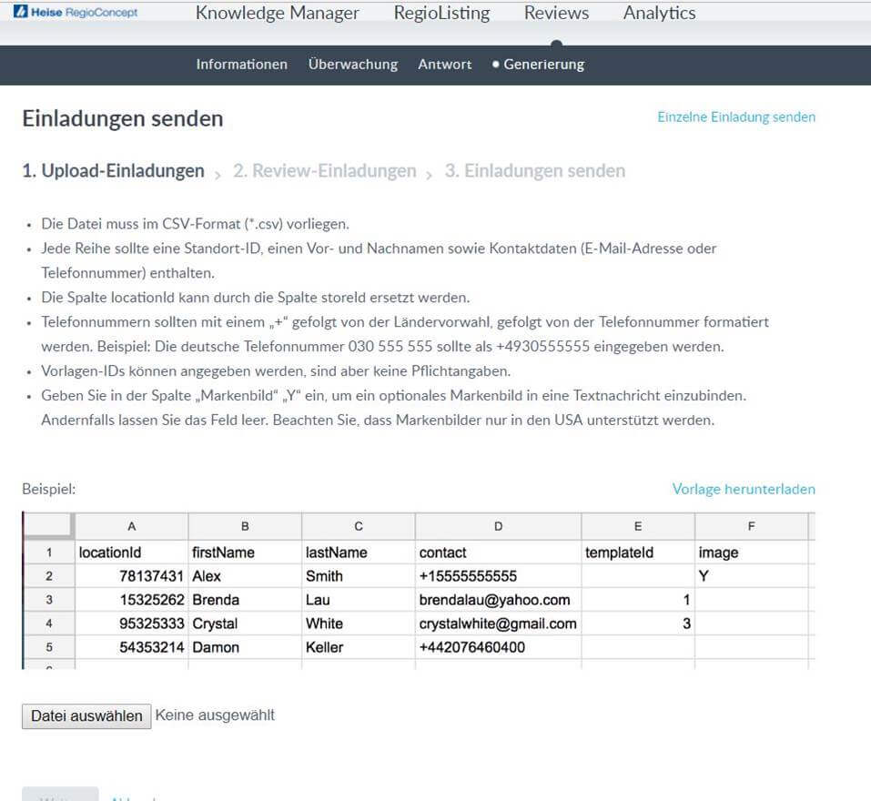 Bewertungen generieren