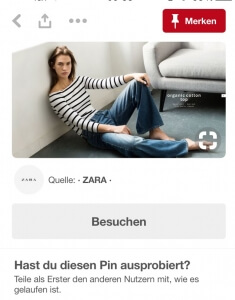 Pinterest für Unternehme Screenshot Beispiel Zara