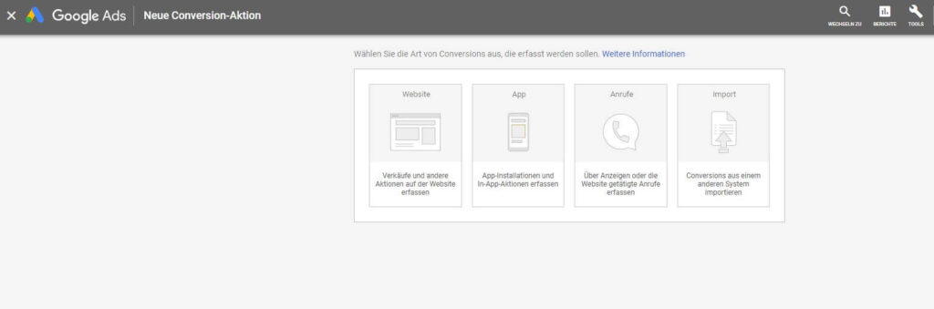 Screenshot Neue Conversion-Aktion, Quelle: Google Ads