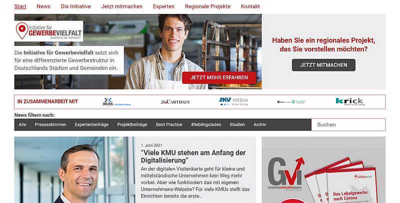 Interntauftritt der Initative für Gewerbevielfalt, Screenshot: heise regioconcept