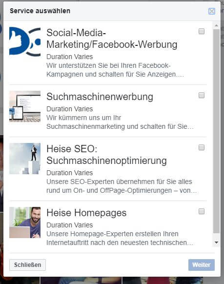 Facebook Terminbuchung Thema auswählen