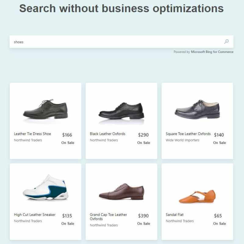 Bing for Commerce ohne Geschäftsoptimierung
