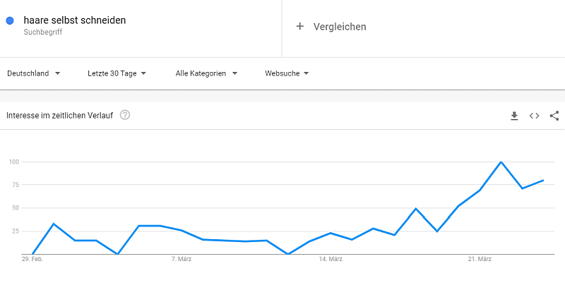 Corona-Pandemie beeinflusst Online-Suche, Beispiel Haare selbst schneiden, Quelle: Google