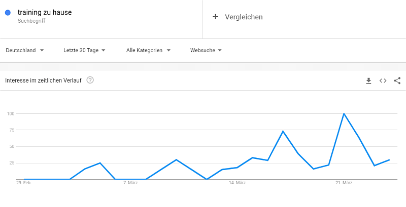 Corona-Pandemie beeinflusst Online-Suche, Beispiel Training zu Haus, Quelle: Google
