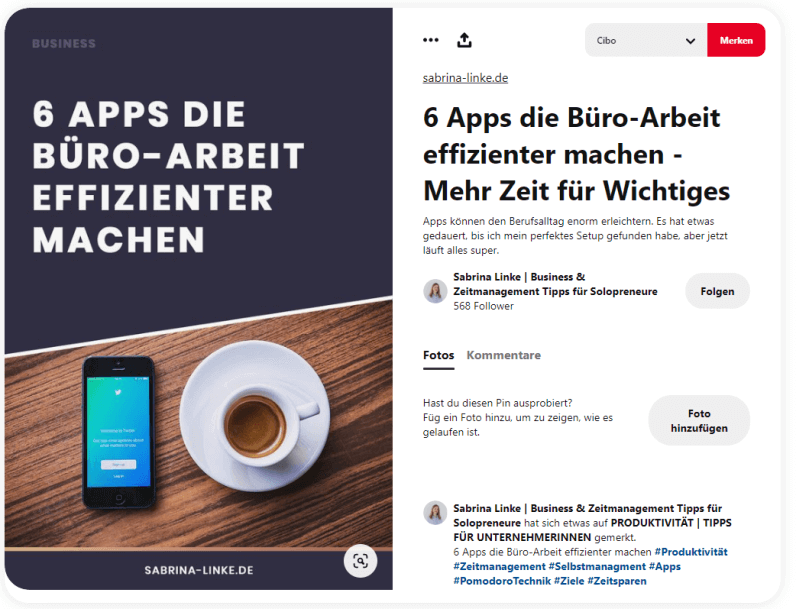 Beispiel für App-Pins, Quelle: Pinterest