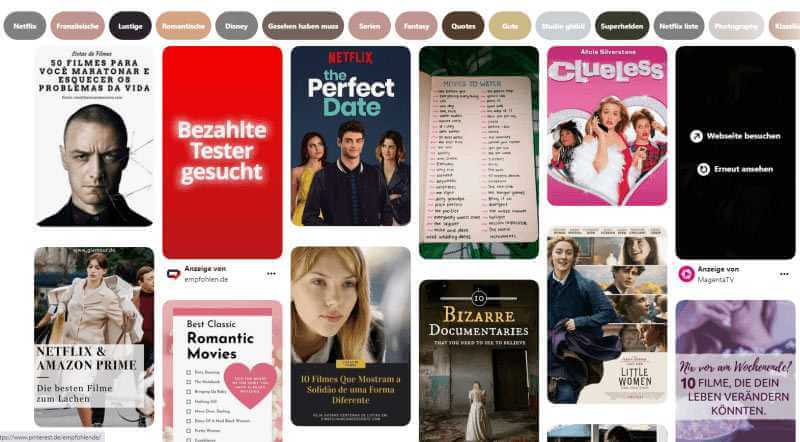 Beispiele für Film-Pins, Quelle: Pinterest