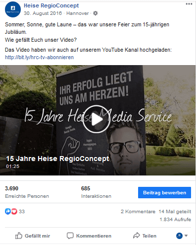 Beispiel Firmenjubiläum, Quelle: Facebook