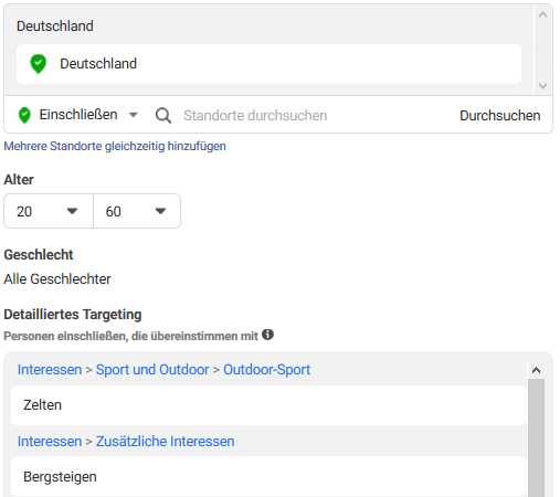 Beispiel Zielgruppe, Quelle: Facebook