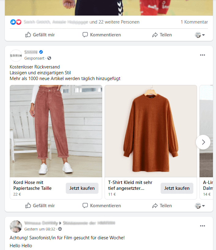 Werbeanzeige im Facebook Feed