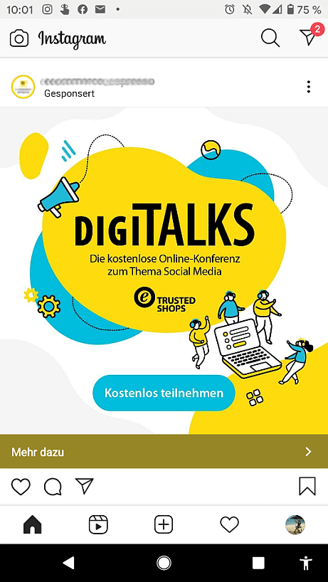 Beispiel-Werbeanzeige im Instagram Feed