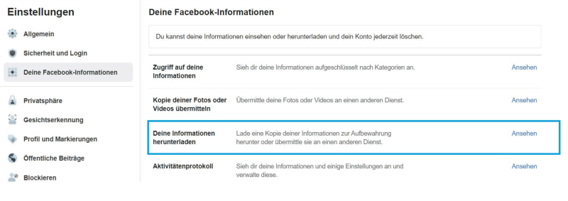 Facebook Konto sichern Screenshot Download IP-Adressen