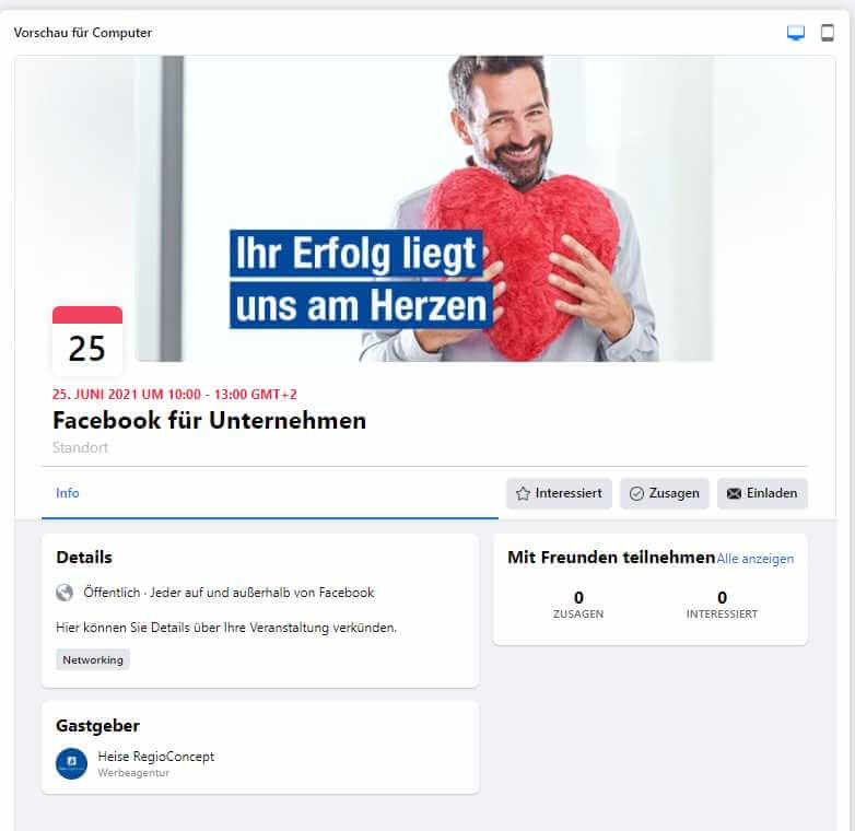 facebook-unternehmensseite-event Beispiel für eine Veranstaltungsseite einer Facebook Unternehmensseite