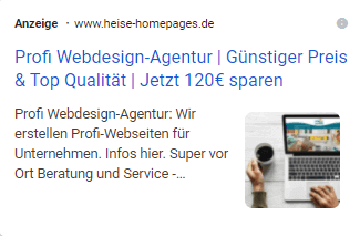 Beispielanzeige für eine Google Ads Bilderweiterung