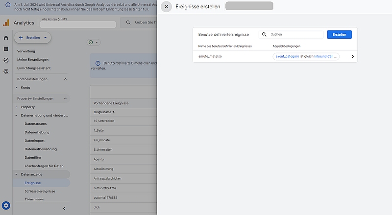 Benutzerdefiniertes Ereignis in GA4 erstellen, Quelle: GA4, Screenshot: heise regioconcept