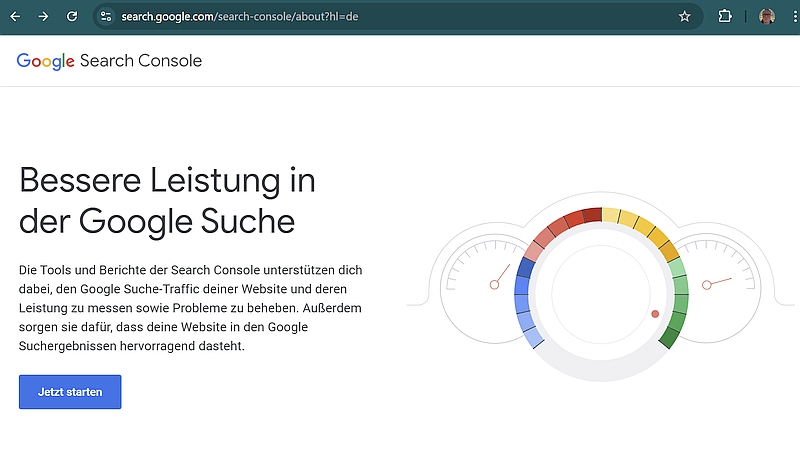 Startbildschirm der Google Search Console