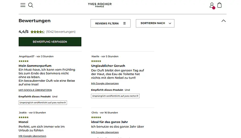 Kundenbewertungen am Beispiel von Yves Rocher