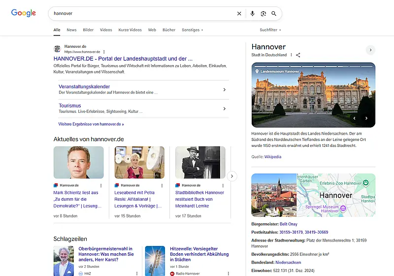 Google Knowledge Panel für die Stadt Hannover