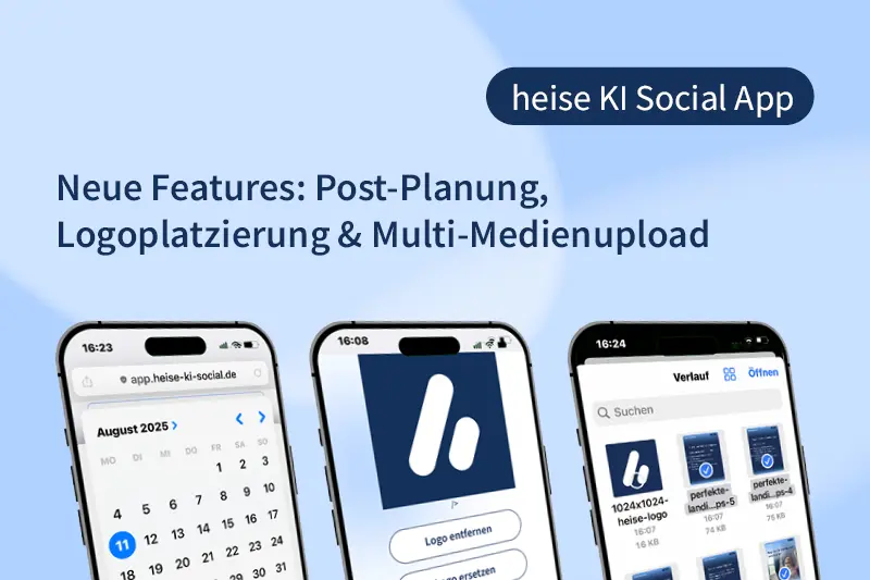 Blogbeitragsbild mit neuen Features der heise KI Social App