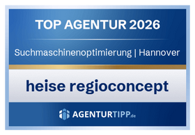 Siegel heise regioconcept ist Agentursieger 2026 von Agenturtipp.de