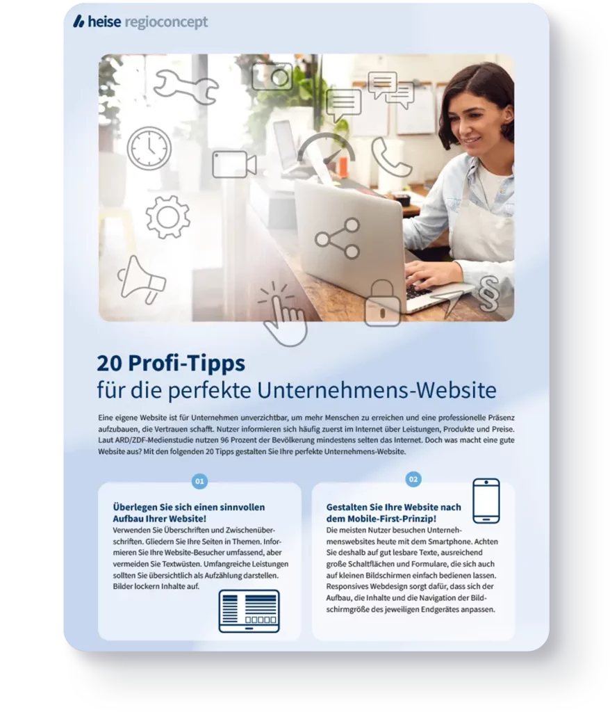 Titelbild der 20 Profi-Tipps für die perfekte Unternehmens-Website von heise regioconcept